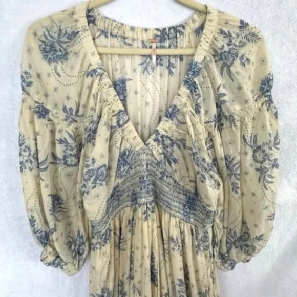 FREE PEOPLE Golden Hour Maxi Dress Floral Ivory Blue Boho Large 🆕📦🏃🏻💨🚚 - Picture 13 of 16